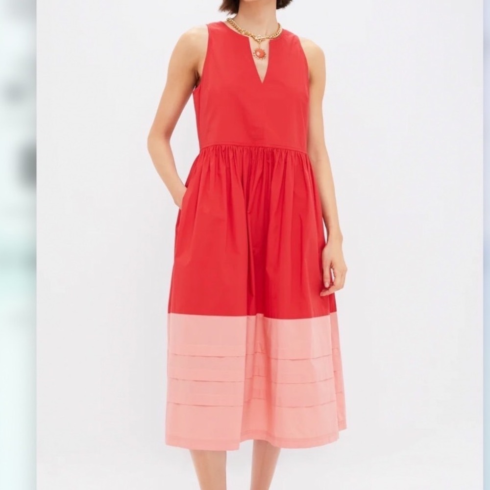 Tuckernuck Elsie Colorblock Midi Dress Womens Poppy Coral Small Cotton
